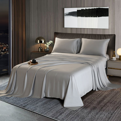 Aulaire bamboo fabric bedsheet set in Silver grey colour